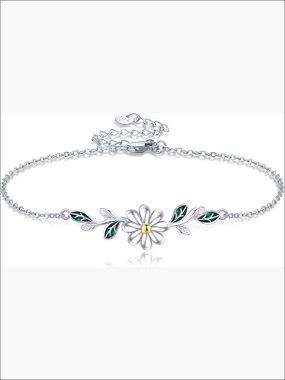 925 Sterling Silver Daisy Flower Link Bracelet for Women